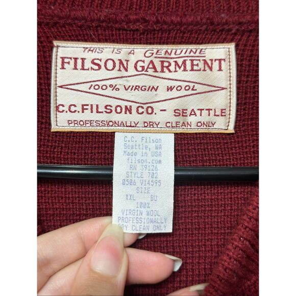 Vintage FILSON Burgundy Knitted 100% Virgin Wool Guide Women's Sweater XXL USA - Picture 4 of 9